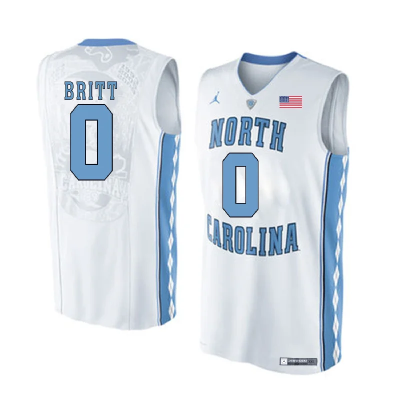 Basketball Jersey for Youth Leagues-North Carolina Tar Heels 0 Nate Britt White College Basketball Basketball Jersey