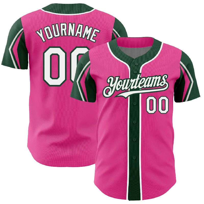 Baseball Jersey for Affordable Custom Jerseys-Custom Pink White-Green 3 Colors Arm Shapes Authentic Baseball Jersey