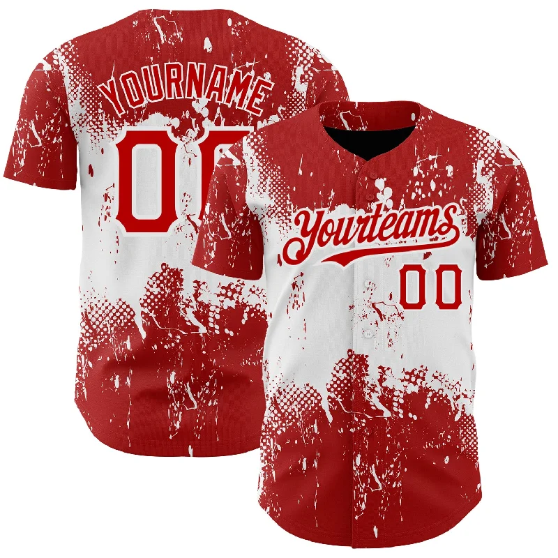 Baseball Jersey for Stylish and Comfortable Designs-Custom Red White 3D Pattern Design Abstract Splatter Grunge Art Authentic Baseball Jersey