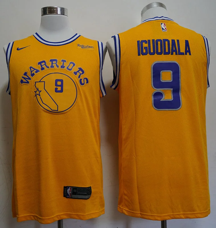 Basketball Jersey for Premium Fabric-Warriors 9 Andre Iguodala Yellow Throwback Swingman Basketball Jersey