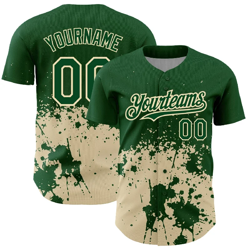 Baseball Jersey for Personalized Fan Apparel-Custom Green City Cream 3D Pattern Design Abstract Splash Grunge Art Authentic Baseball Jersey