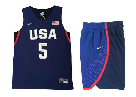 Basketball Jersey for All-Around Basketball Performance-USA 5 Kevin Durant Navy 2016 Olympic Basketball Team Basketball Jersey(With Shorts)