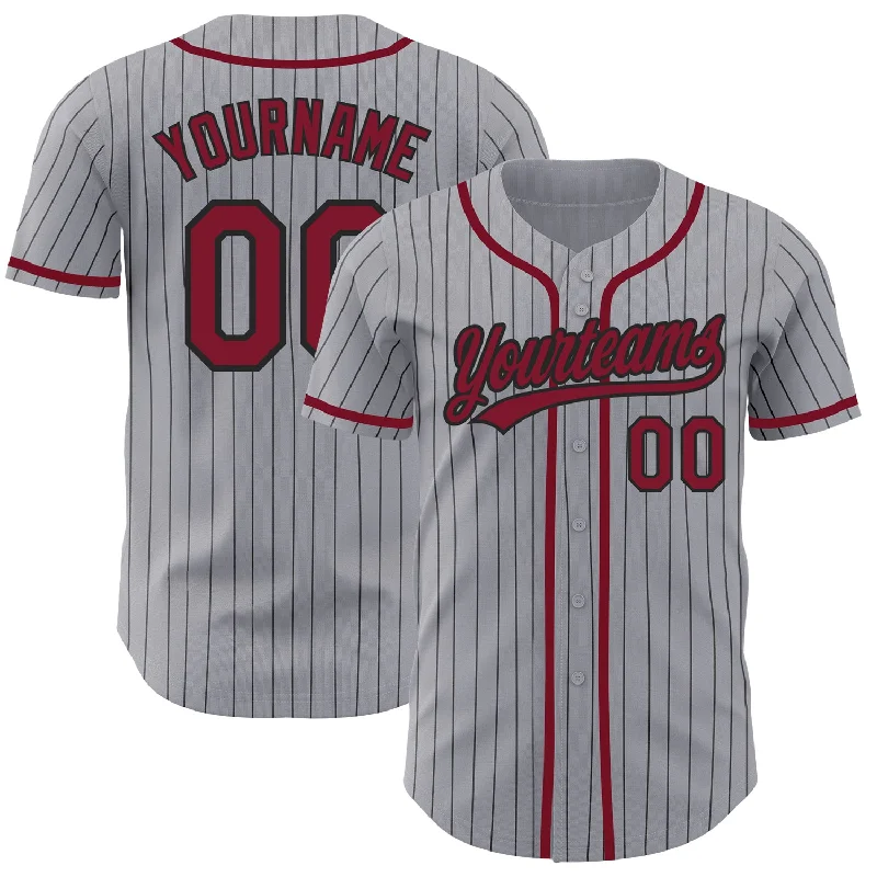 Baseball Jersey for Lightweight Cotton Design-Custom Gray Black Pinstripe Crimson Authentic Baseball Jersey