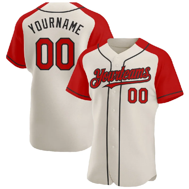 Baseball Jersey for Boys-Custom Cream Red-Black Authentic Raglan Sleeves Baseball Jersey