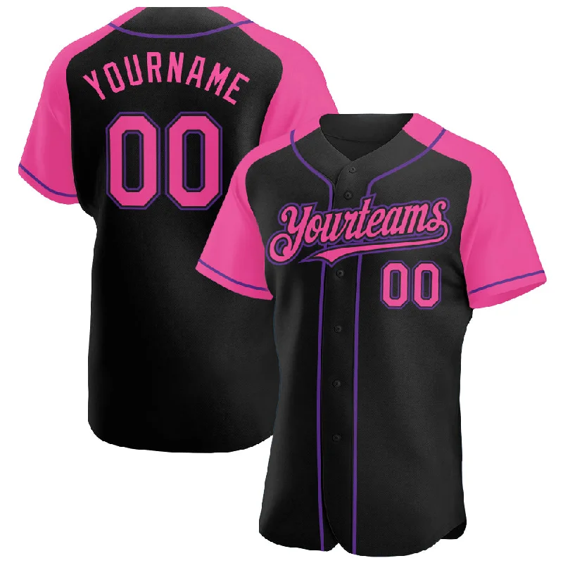 Personalized Baseball Jersey-Custom Black Pink-Purple Authentic Raglan Sleeves Baseball Jersey