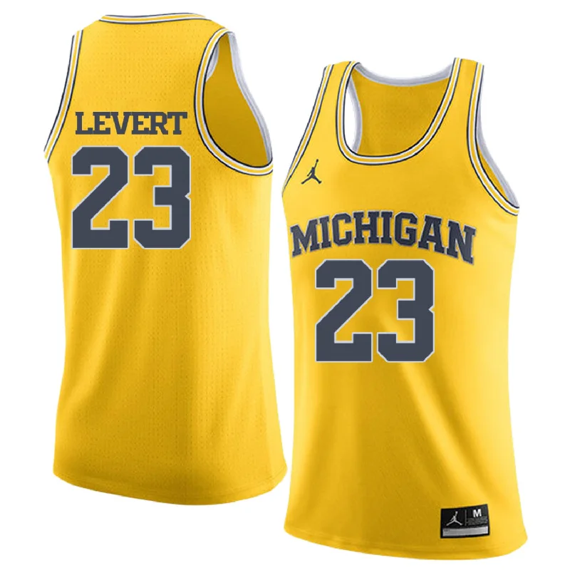 Basketball Jersey for College Teams-University of Michigan 23 Caris Levert Yellow College Basketball Basketball Jersey