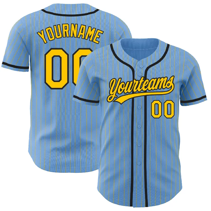 Baseball Jersey for Performance Fit-Custom Light Blue Yellow Pinstripe Black Authentic Baseball Jersey