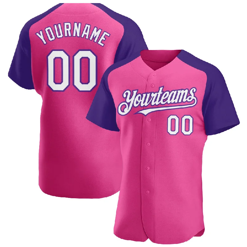 Baseball Jersey for Baseball Collection Apparel-Custom Pink White-Purple Authentic Raglan Sleeves Baseball Jersey