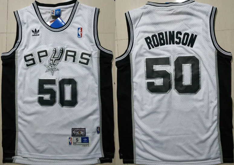 Basketball Jersey for Comfortable All-Day Wear-Spurs 50 David Robinson White Hardwood Classics Basketball Jersey