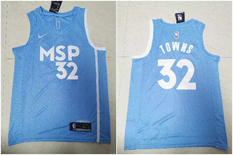 Basketball Jersey for All-Around Basketball Performance-Timberwolves 32 Karl Anthony Towns Light Blue 2019-20 City Edition Swingman Basketball Jersey