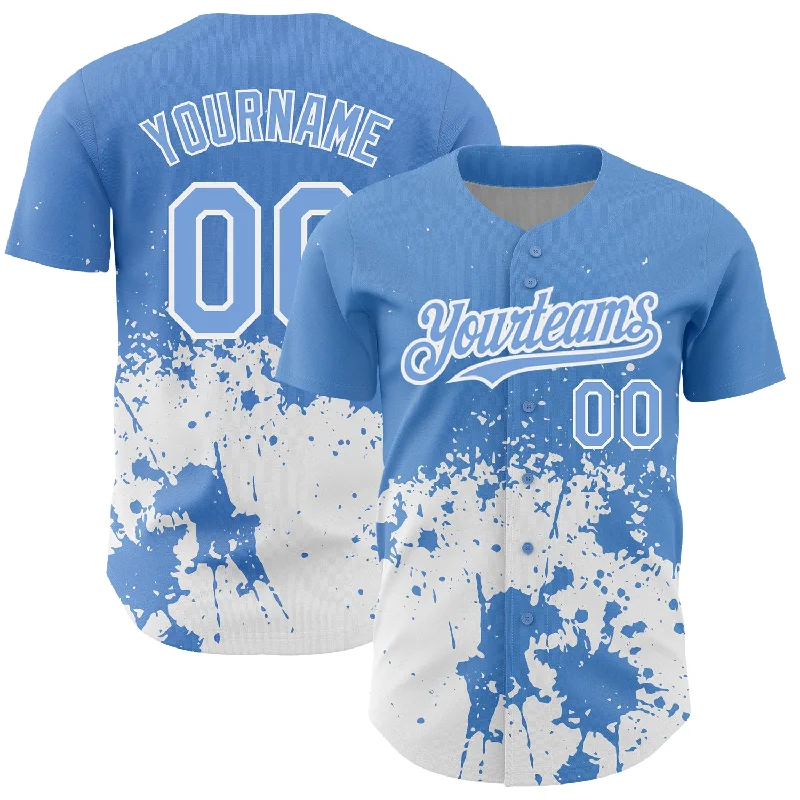 Baseball Jersey for Customized Team Designs-Custom Light Blue White 3D Pattern Design Abstract Splash Grunge Art Authentic Baseball Jersey