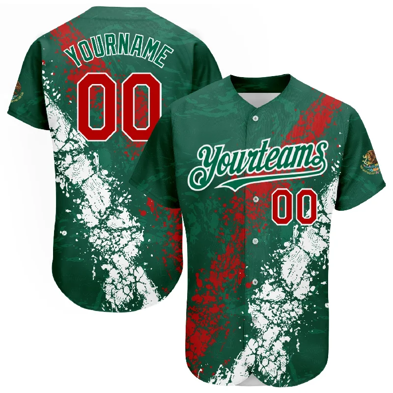 Baseball Jersey for Softball and Baseball Fans-Custom Kelly Green Red-White 3D Mexico Authentic Baseball Jersey