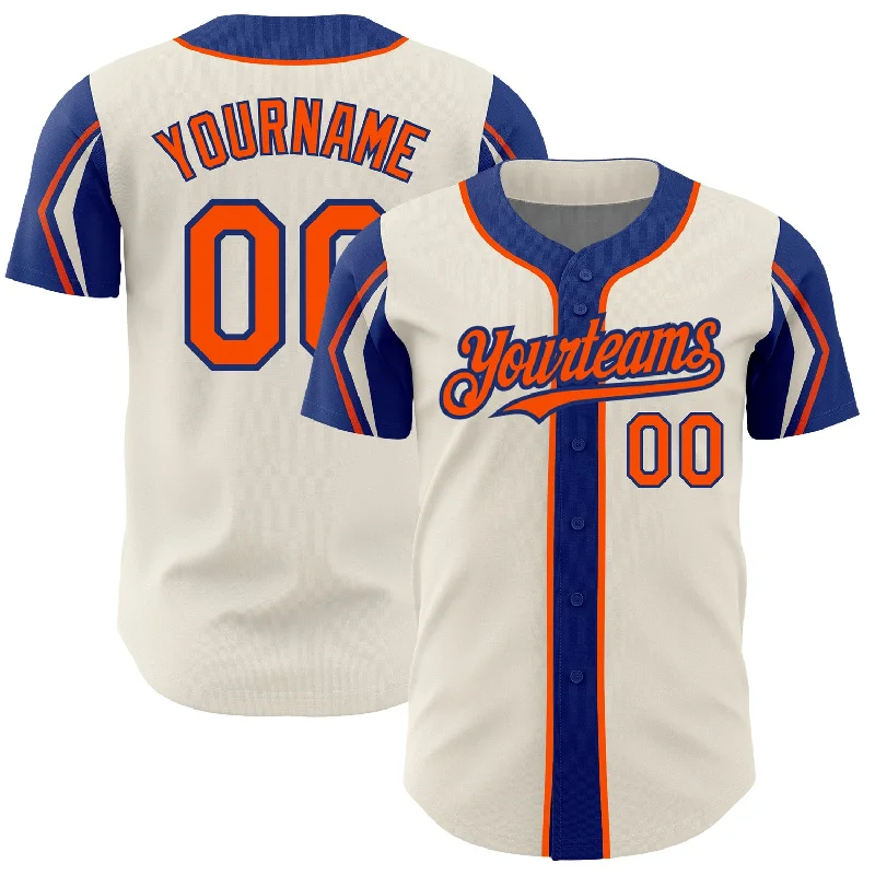 Baseball Jersey for College Teams-Custom Cream Orange-Royal 3 Colors Arm Shapes Authentic Baseball Jersey