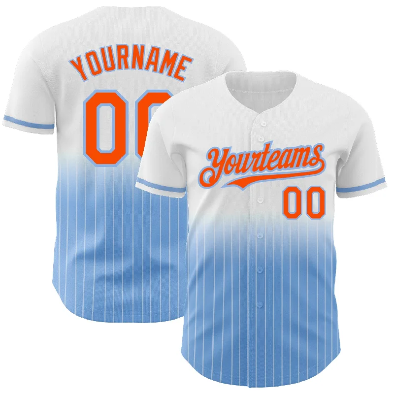 Baseball Jersey for Professional Team Gear-Custom White Pinstripe Orange-Light Blue Authentic Fade Fashion Baseball Jersey