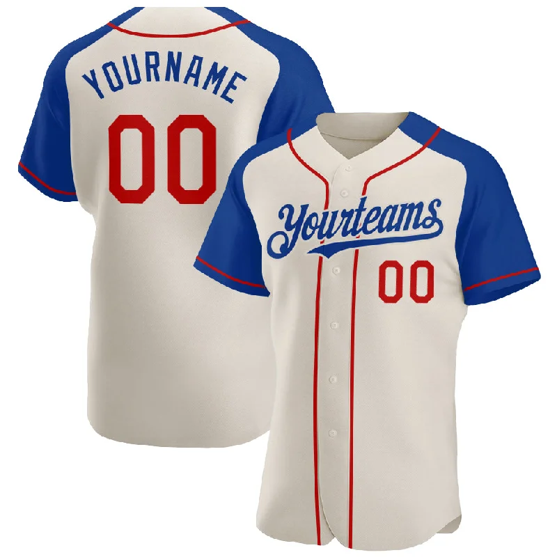 Baseball Jersey for Game Day-Custom Cream Red-Royal Authentic Raglan Sleeves Baseball Jersey