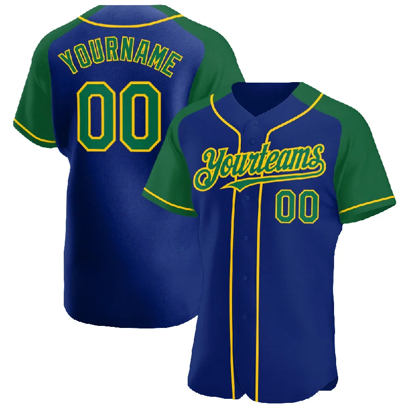 Baseball Jersey for Youth Custom Jerseys-Custom Royal Kelly Green-Yellow Authentic Raglan Sleeves Baseball Jersey