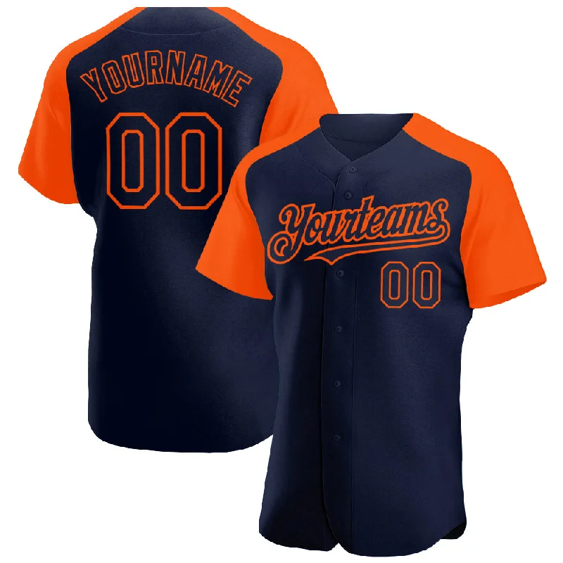 Baseball Jersey for Collectible Items-Custom Navy Orange Authentic Raglan Sleeves Baseball Jersey