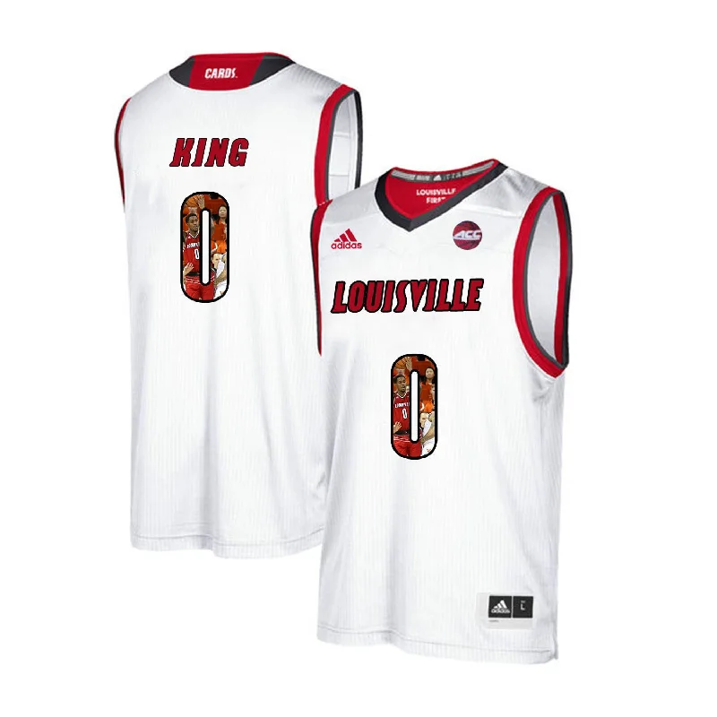 Basketball Jersey for Youth Leagues-Louisville Cardinals 0 Diamond King White With Portrait Print College Basketball Basketball Jersey