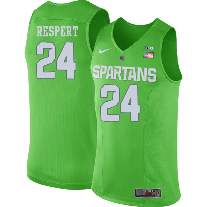 Basketball Jersey for Team Fit and Comfort-Michigan State 24 Shawn Respert Apple Green College Basketball Basketball Jersey