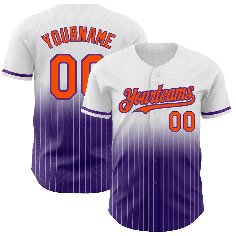 Baseball Jersey for Stylish Baseball Fan Gear-Custom White Pinstripe Orange-Purple Authentic Fade Fashion Baseball Jersey