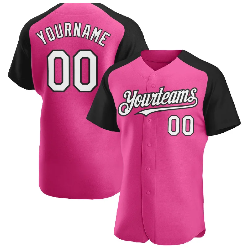 Custom Baseball Jersey for Players-Custom Pink White-Black Authentic Raglan Sleeves Baseball Jersey