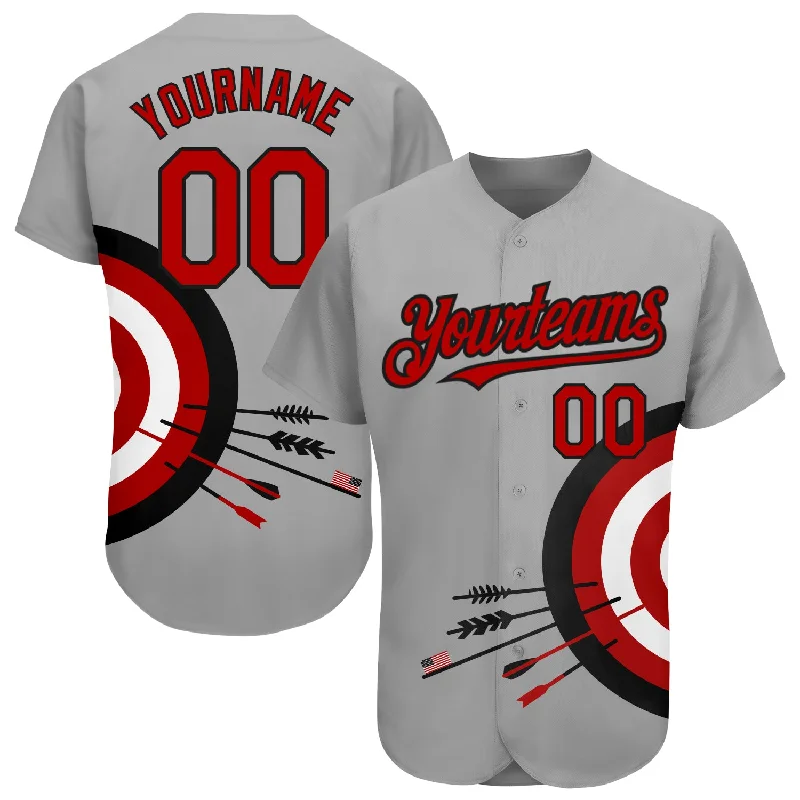 Baseball Jersey for Home and Away Games-Custom Gray Red-Black 3D Pattern Design Dart Board Target Authentic Baseball Jersey