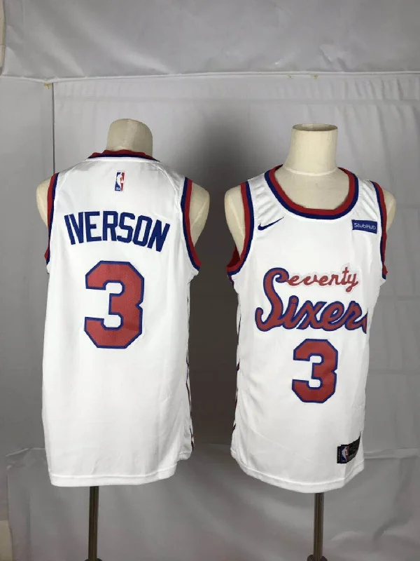 Basketball Jersey for Comfortable Fit for All-Size Players-76ers 3 Allen Iverson White Throwback Swingman Basketball Jersey