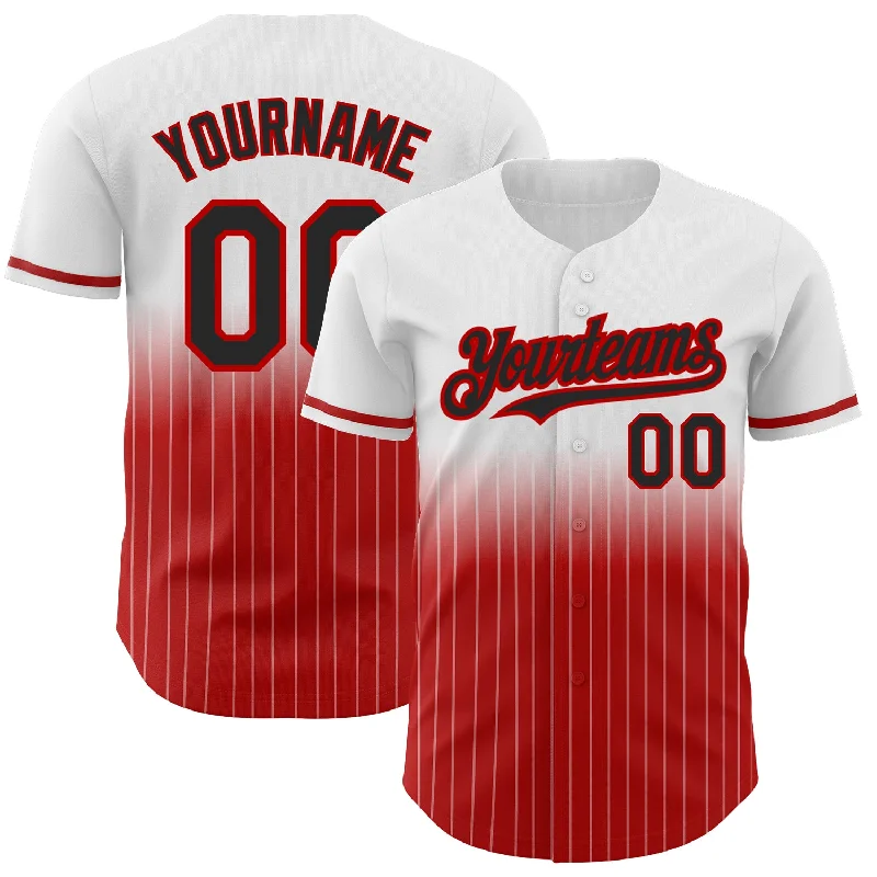 Baseball Jersey for Baseball Collection Apparel-Custom White Pinstripe Black-Red Authentic Fade Fashion Baseball Jersey