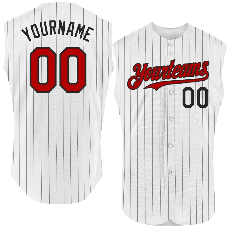 Baseball Jersey for All-Season Team Wear-Custom White Black Pinstripe Red Authentic Sleeveless Baseball Jersey