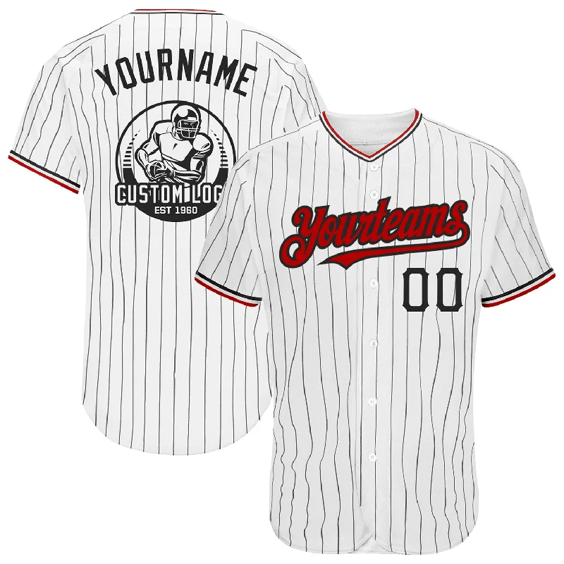 Baseball Jersey for Comfortable and Soft Sportswear-Custom White Black Pinstripe Red Authentic Baseball Jersey