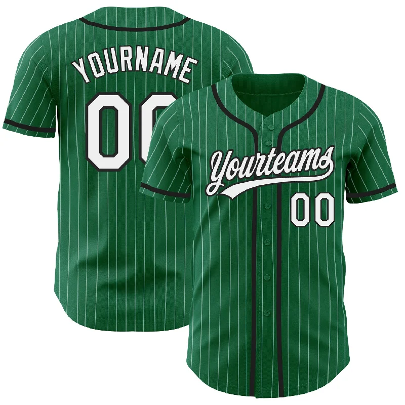 Baseball Jersey for Personalized Apparel-Custom Kelly Green White Pinstripe Black Authentic Baseball Jersey