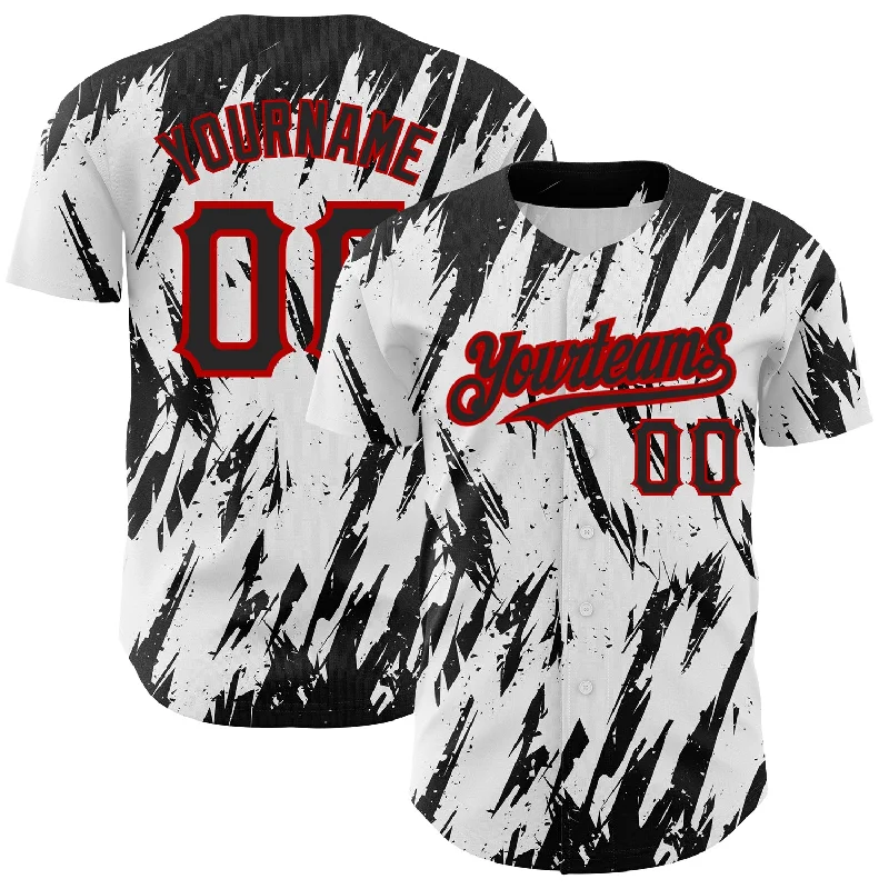 Baseball Jersey for Game Night Apparel-Custom White Black-Red 3D Pattern Design Abstract Sharp Shape Authentic Baseball Jersey