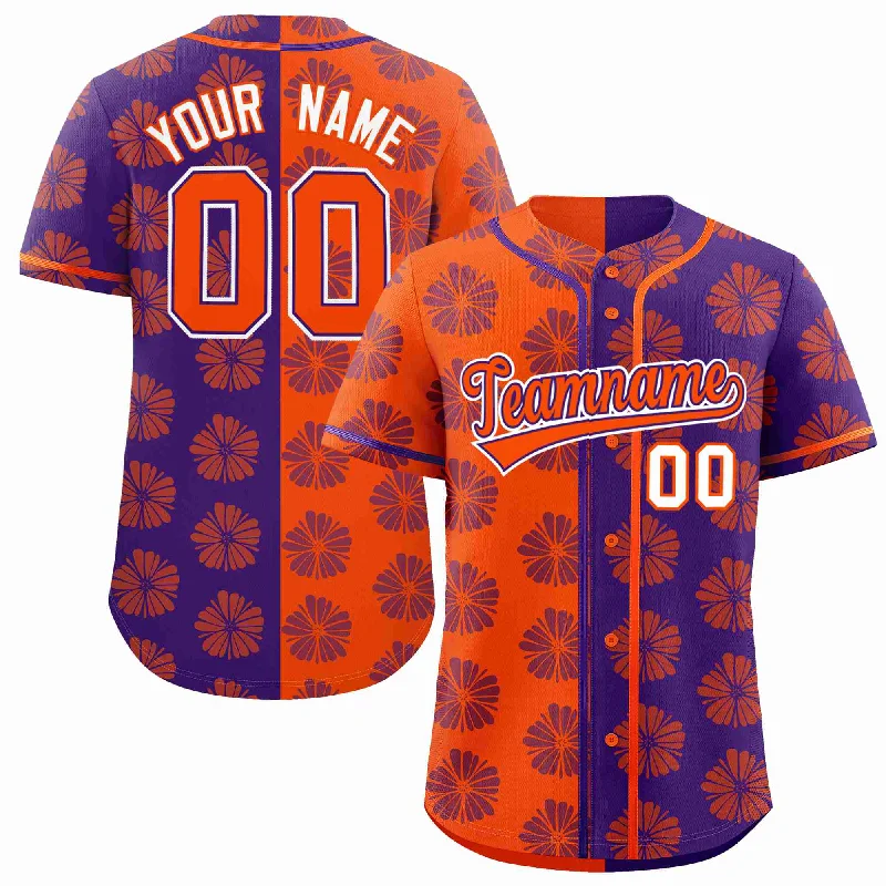 Baseball Jersey for Game Day-Custom Orange Purple Split Fashion Flower Graffiti Pattern Authentic Baseball Jersey