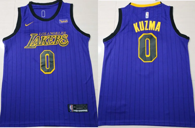 Basketball Jersey for All-Season Basketball Apparel-Lakers 0 Kyle Kuzma Purple Swingman Basketball Jersey