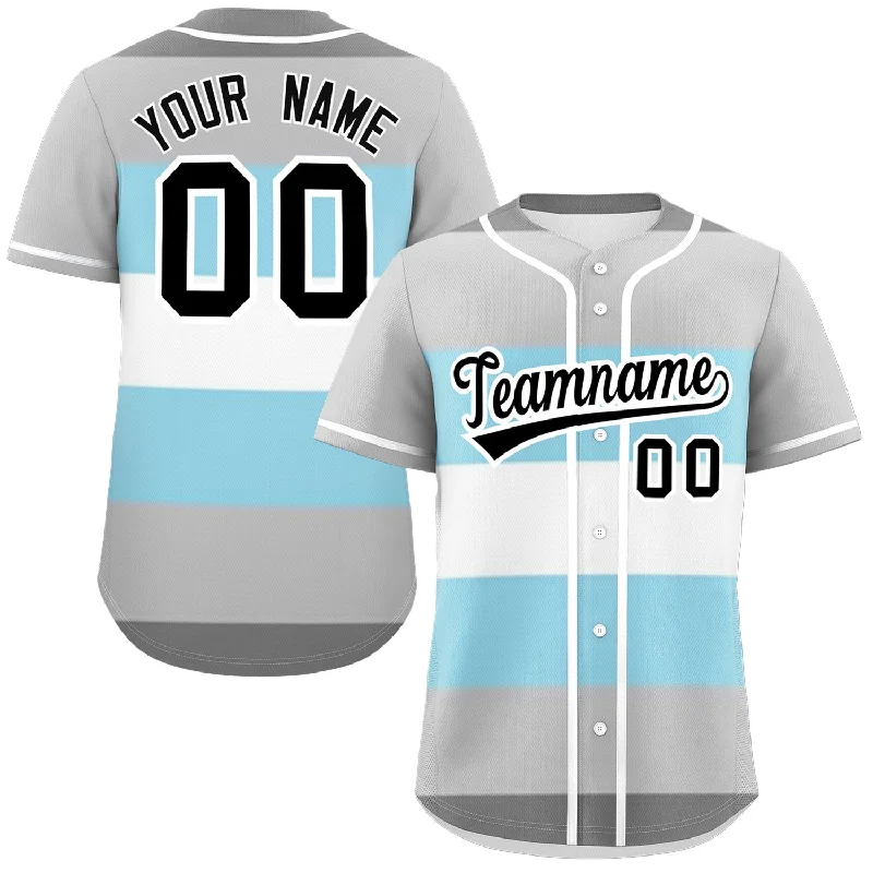 Baseball Jersey for Stylish Uniform Designs-Custom Gray Powder Blue-White Demiboy For Pride Month Color Block Authentic Baseball Jersey