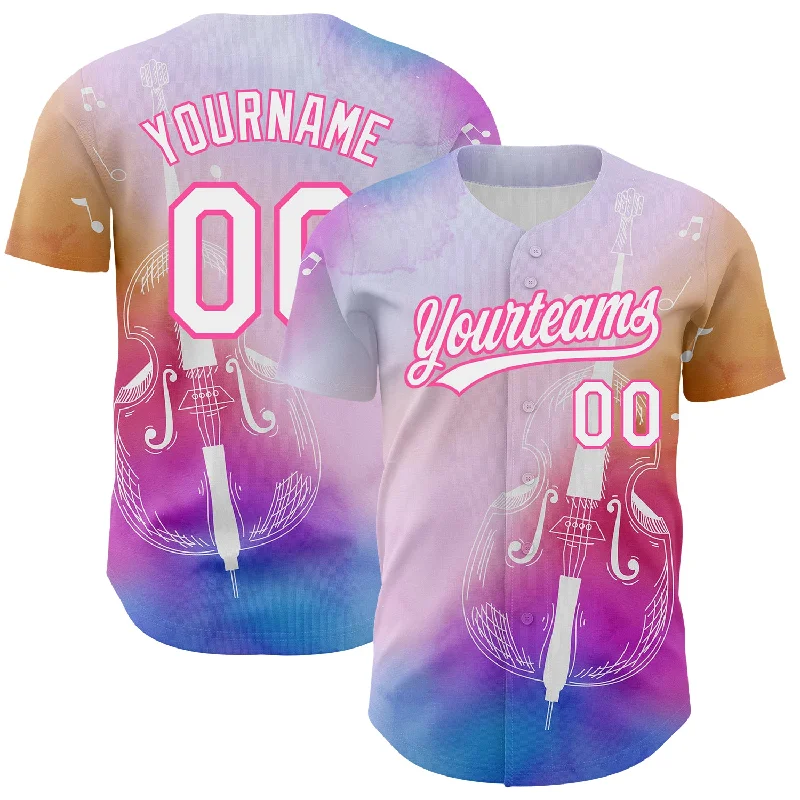 Baseball Jersey for Premium Custom Team Apparel-Custom Pink White-Purple 3D Pattern Design Music Festival Authentic Baseball Jersey