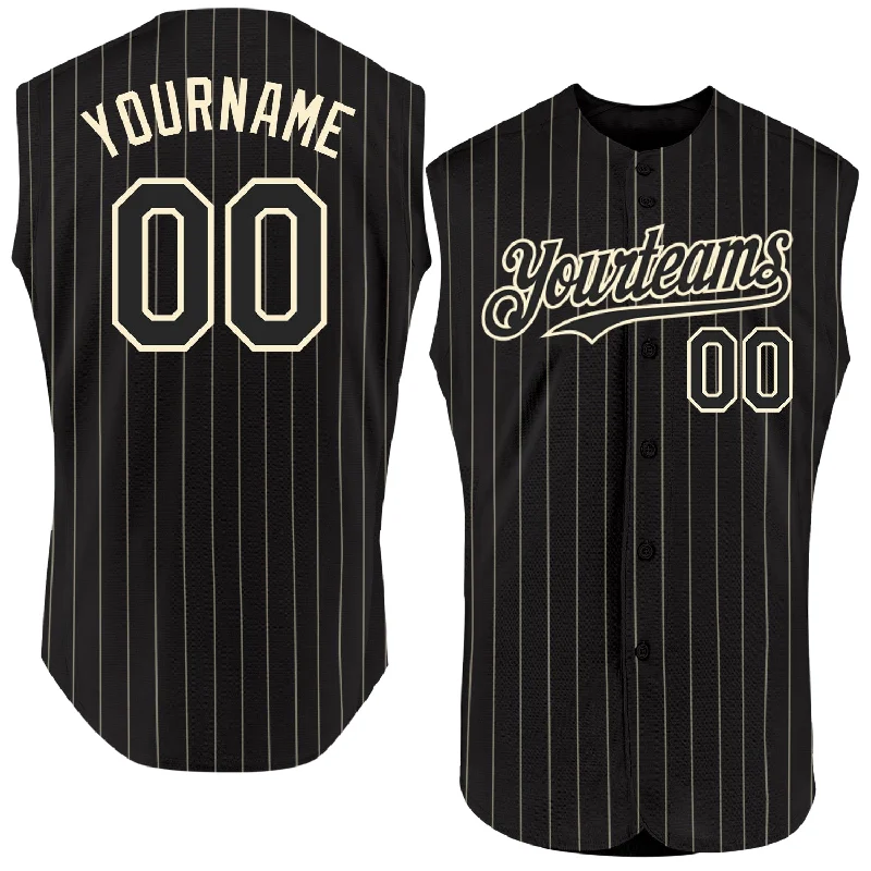 Baseball Jersey for Comfortable Game Day-Custom Black Cream Pinstripe Cream Authentic Sleeveless Baseball Jersey