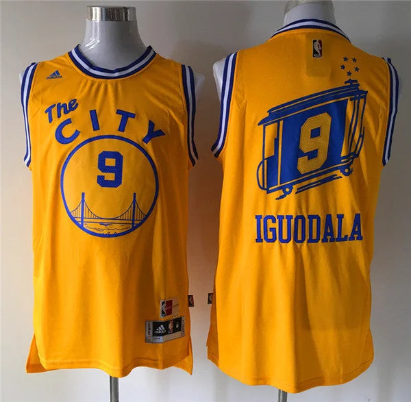 Custom Basketball Jersey for Players-Warriors 9 Andre Iguodala Yellow Cityscape Swingman Basketball Jersey