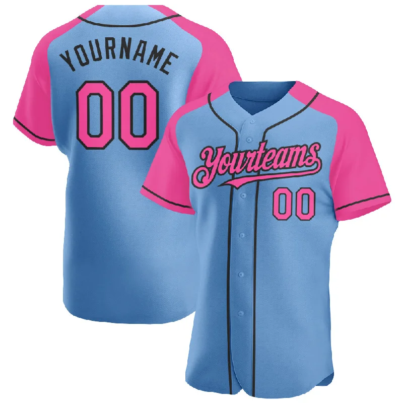 Baseball Jersey for Sporty Casual Wear-Custom Light Blue Pink-Black Authentic Raglan Sleeves Baseball Jersey