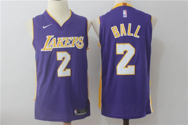 Basketball Jersey for Custom Names and Numbers-Lakers 2 Lonzo Ball Purple Authentic Basketball Jersey(Without the Sponsor logo)