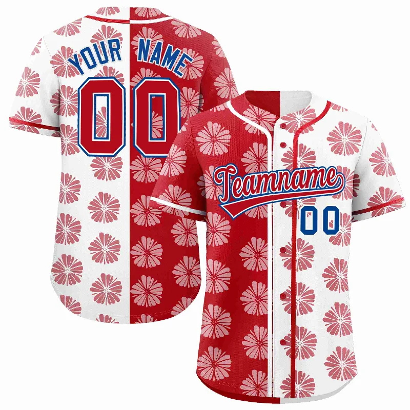 Baseball Jersey for Comfortable Fit for Adults-Custom Red White Split Fashion Flower Graffiti Pattern Authentic Baseball Jersey