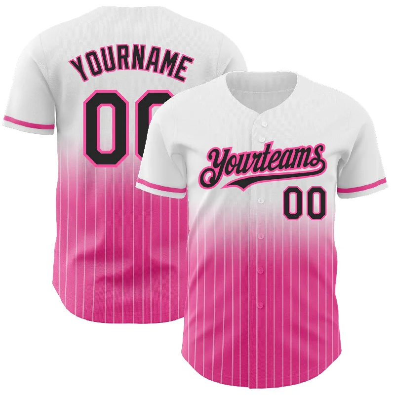 Baseball Jersey for Affordable Custom Jerseys-Custom White Pinstripe Black-Pink Authentic Fade Fashion Baseball Jersey