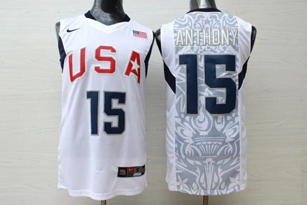 Basketball Jersey for Kids Basketball Teams-Team USA Basketball 15 Carmelo Anthony White Stitched Basketball Jersey