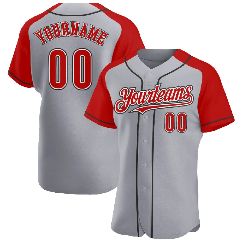 Baseball Jersey for Personalized Game Jerseys-Custom Gray Red-Black Authentic Raglan Sleeves Baseball Jersey