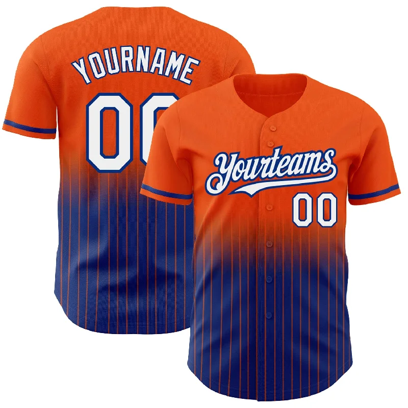 Custom Baseball Jersey for Players-Custom Orange Pinstripe White-Royal Authentic Fade Fashion Baseball Jersey