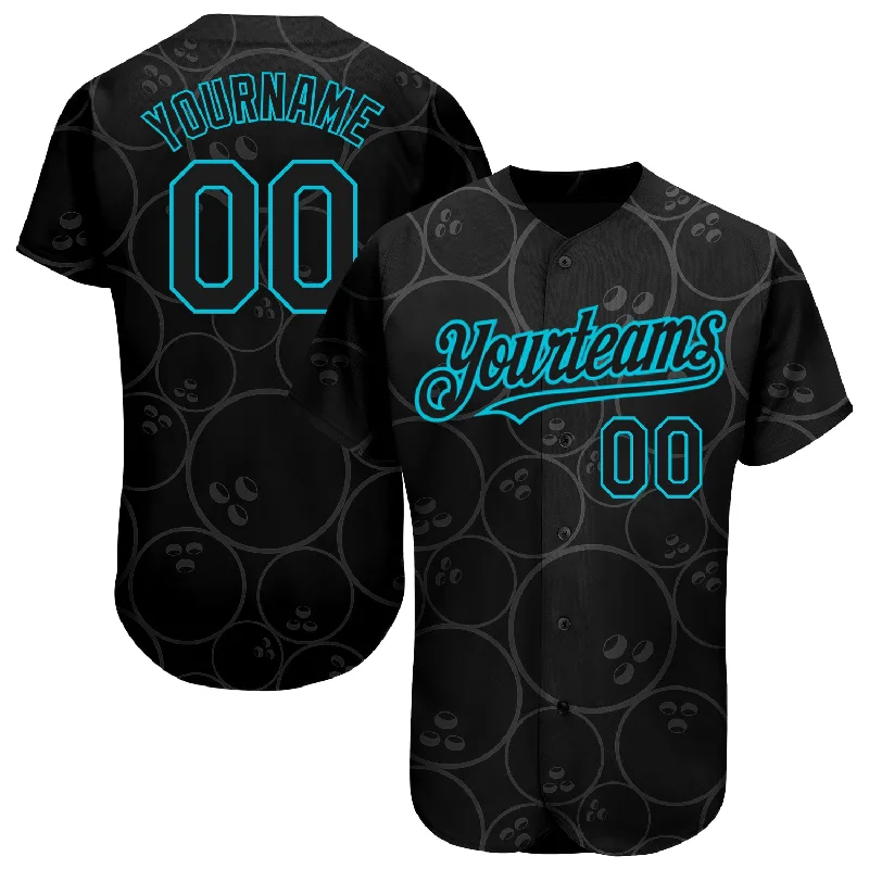 Baseball Jersey for High-Quality Athletic Wear-Custom Black Lakes Blue 3D Pattern Design Bowling Ball Authentic Baseball Jersey