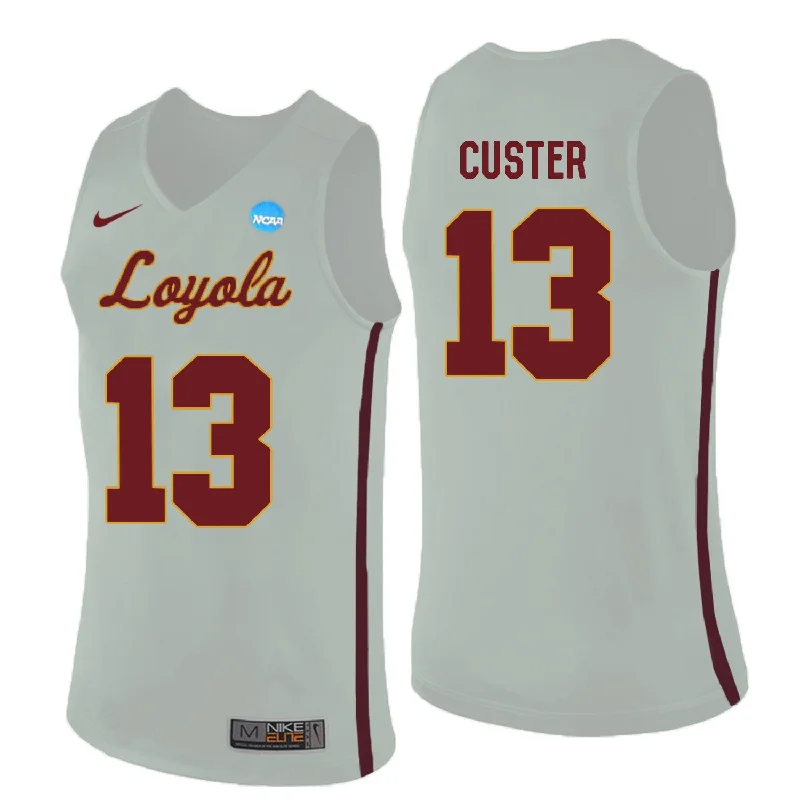 Basketball Jersey for Personalized Fan Support-Loyola (Chi) Ramblers 13 Clayton Custer White College Basketball Basketball Jersey