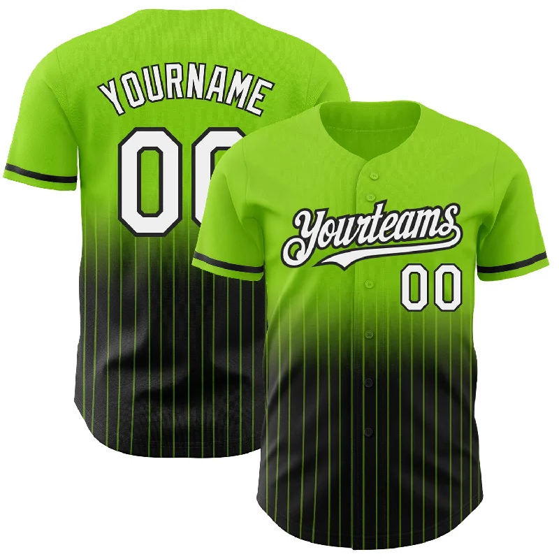 Baseball Jersey for Softball and Baseball Wear-Custom Neon Green Pinstripe White-Black Authentic Fade Fashion Baseball Jersey