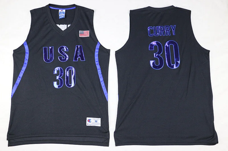 Basketball Jersey for Team Fit and Comfort-USA 30 Stephen Curry Black Stitched Basketball Jersey