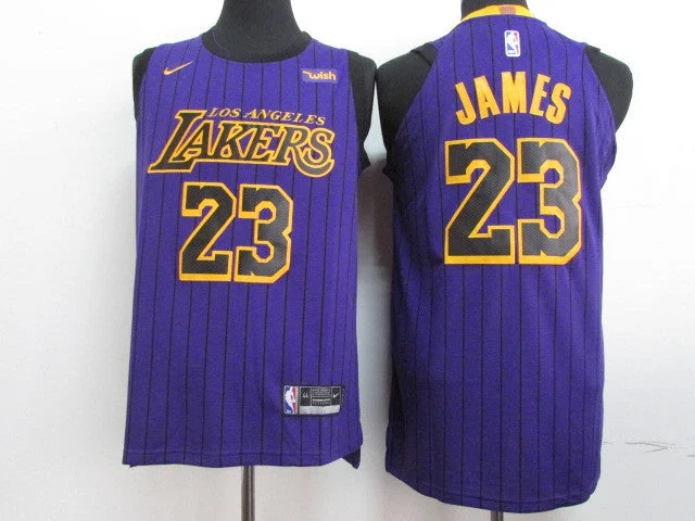 Basketball Jersey for Kids Basketball Teams-Lakers 23 Lebron James Purple 2018-19 City Edition Authentic Basketball Jersey